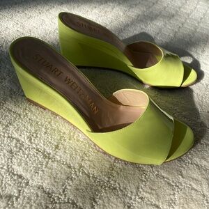 Stuart Weitzman Patent Leather Wedge Sandals Yellow